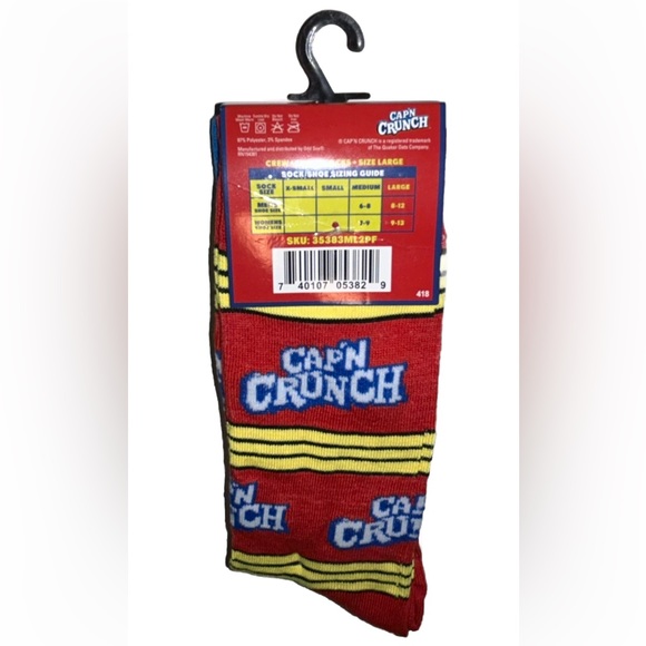 Cap’n Crunch Crew Socks 2 Pair Men 8-12 White Blue Red w Logo Cereal Oops! NEW! - Picture 3 of 9